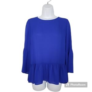 J. Crew Factory Blue Bell-sleeve Peplum Top